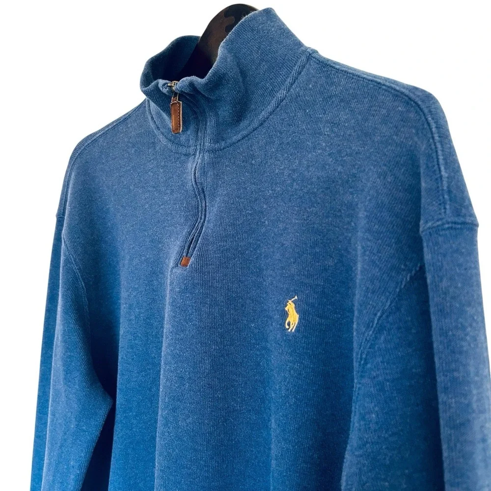 Polo Ralph Lauren Mens XL Blue Quarter Zip Mock Neck Pullover 100% Cotton
